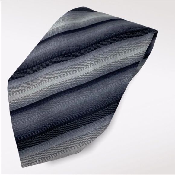 ALEXANDER JULIAN | Black & Gray Striped Tie - Picture 1 of 4